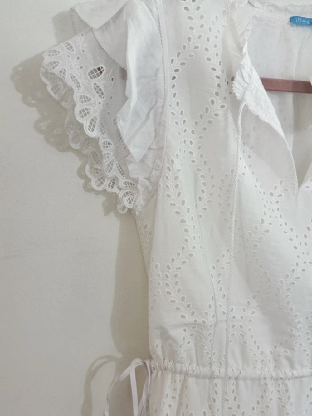 New J. McLaughlin Feminine Elena White Eyelet Maxi Dress Ruffle Sleeves Size XL - Picture 9 of 15